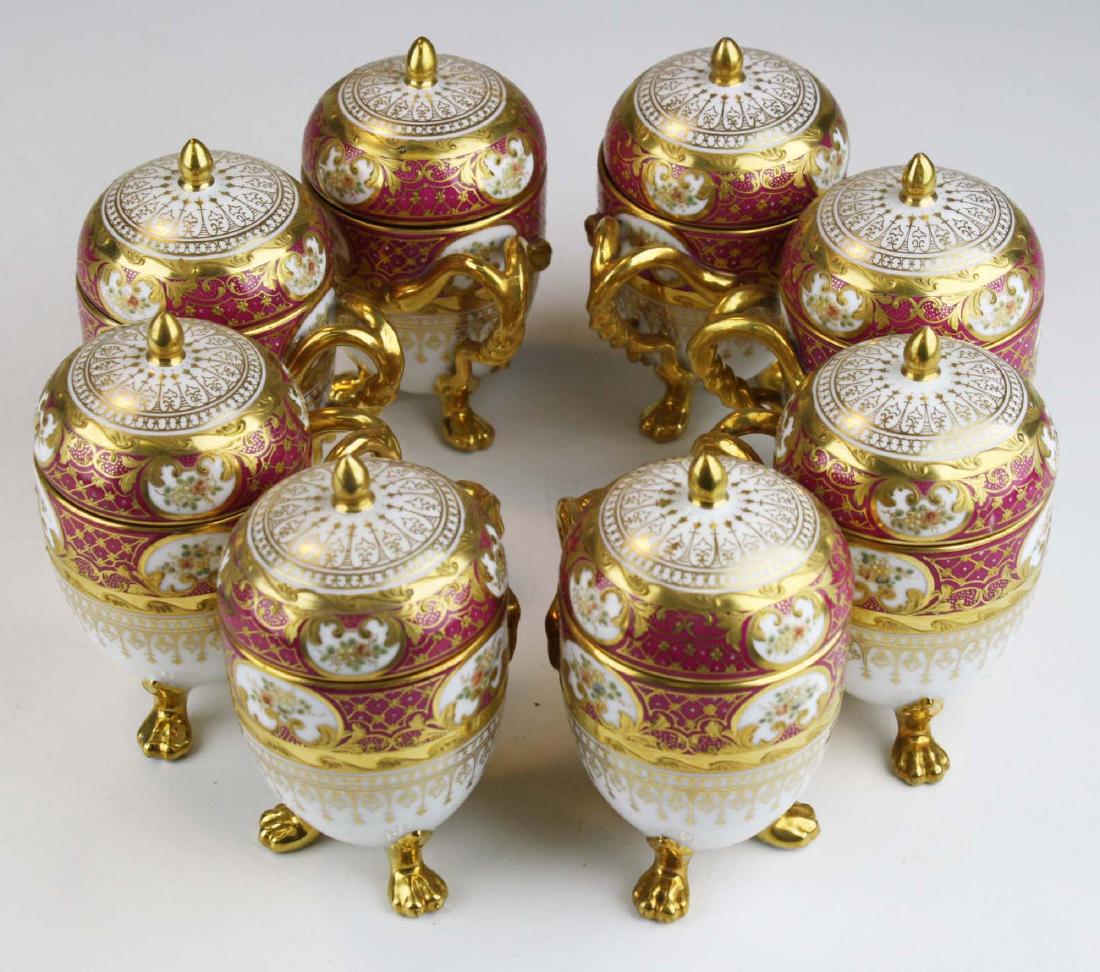 set of 8 Dresden egg form triple claw footed Pot de (1 of 5)