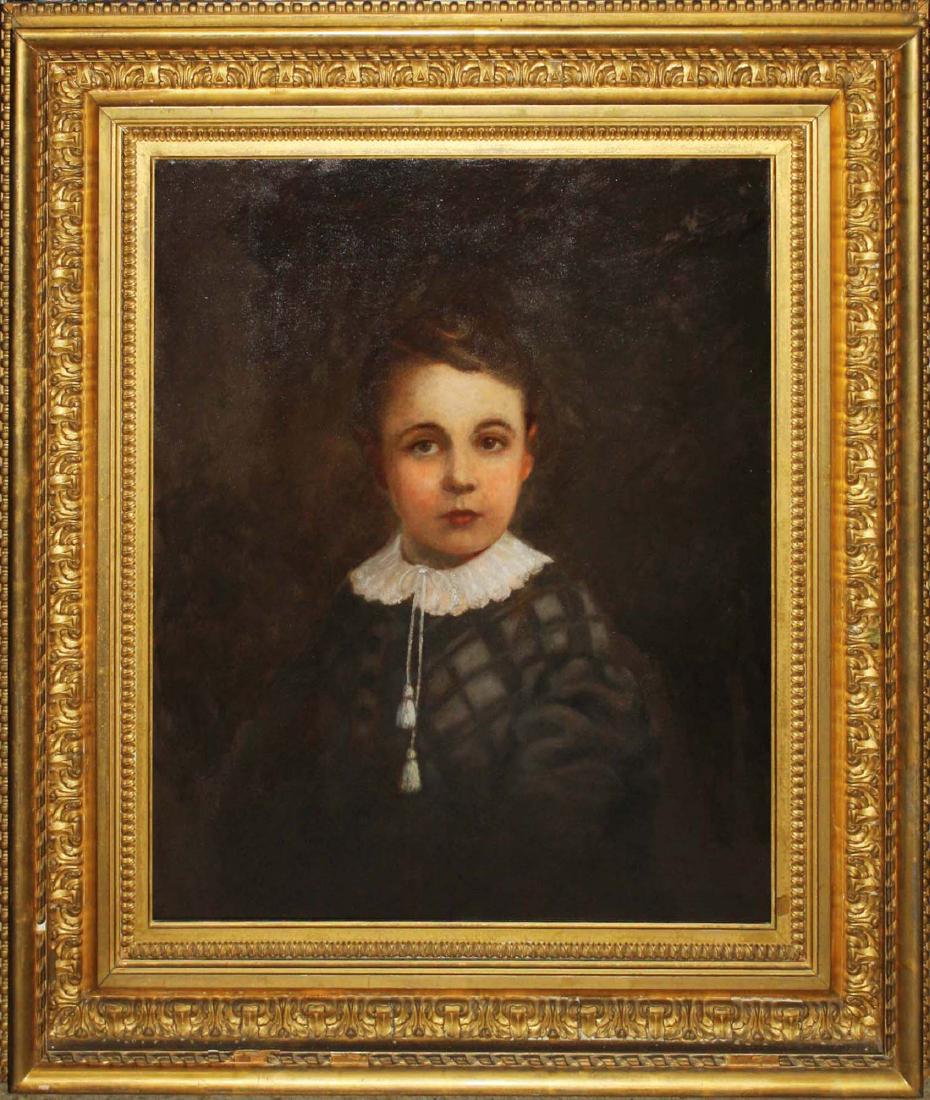 Portrait of Franklin Alden Batcheller: 24 x 20" oil on canvas laid on masonite of FAB as young boy with lace collar