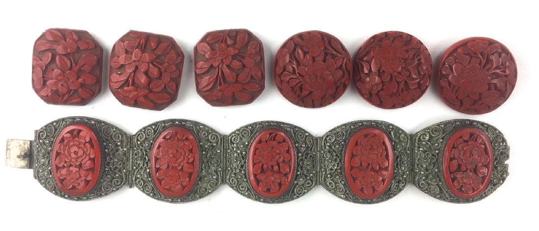 Ca. 1900 Chinese silver wire and carved cinnabar (1 of 2)