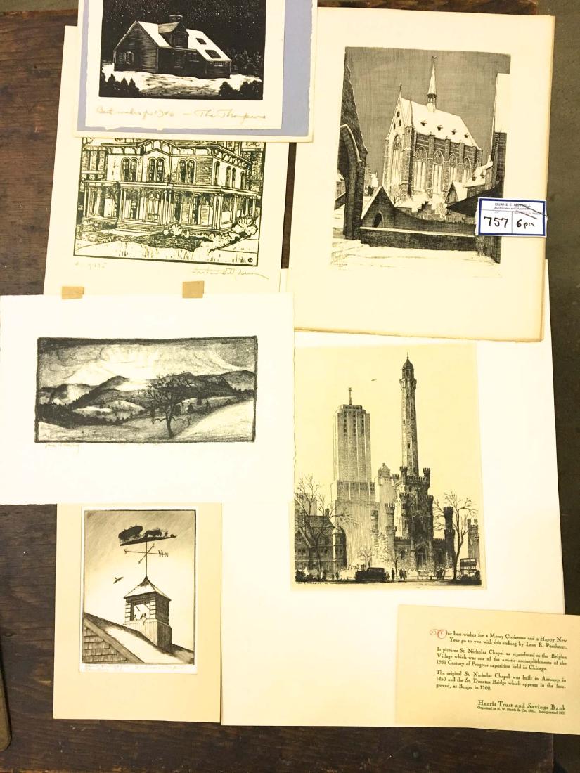 6 mid 20th c engravings, woodblocks (1 of 3)