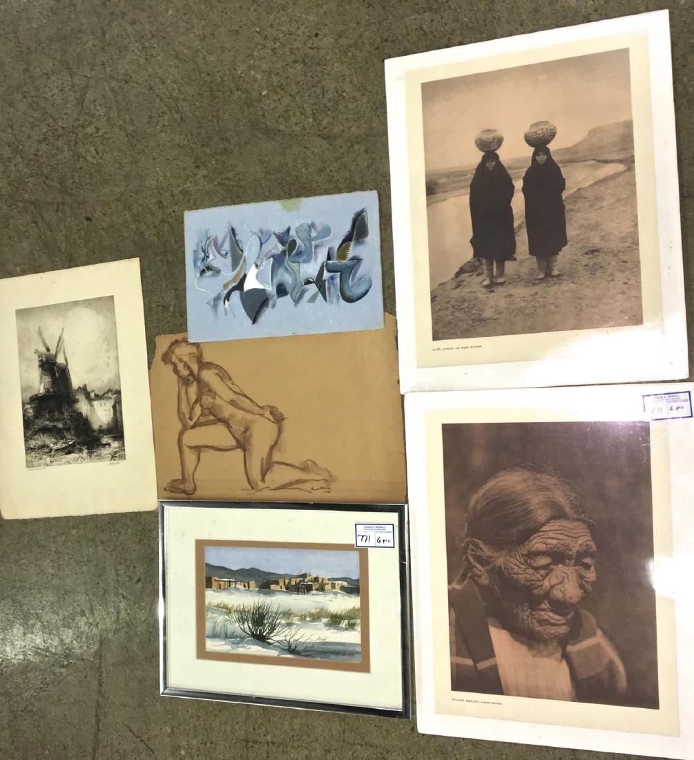 unsigned mixed media abstract, Pueblo w/c signed illeg (1 of 1)