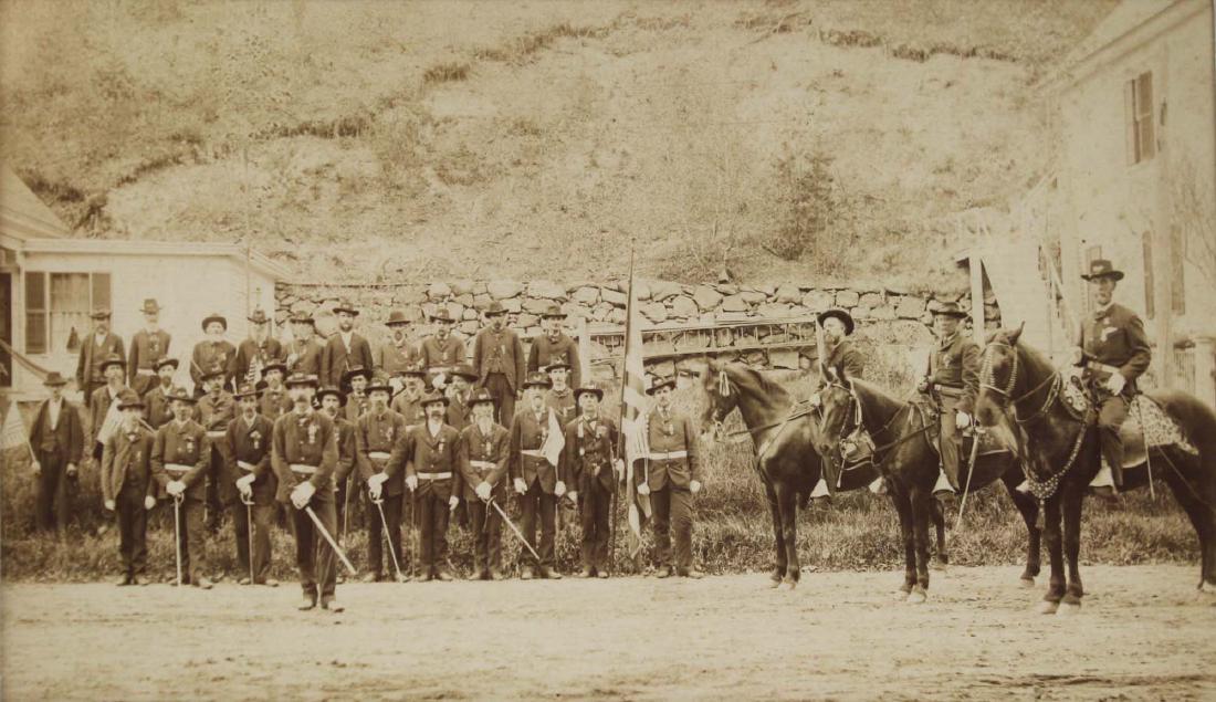 VT post Civil War GAR photograph: VT post Civil War GAR albumen photograph of a mounted GAR Post- found in Post Mills, VT 5 1/2" x 9 1/4"