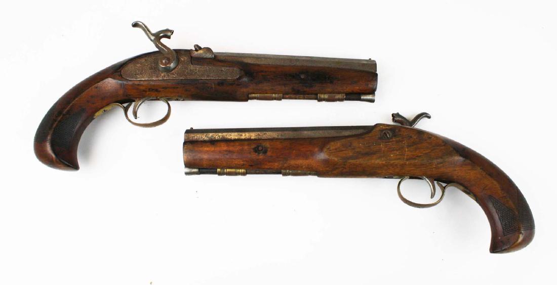 pair of percussion cap pistols .45 cal.: pair of percussion cap pistols .45 cal., SN 2081, 2082, signed Lacou (?), Chateau Rouse (?)