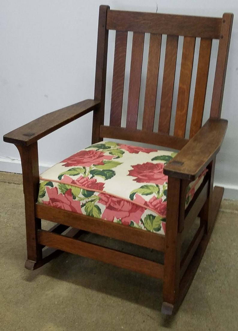 Arts & Crafts oak 6 slat back rocker: Arts & Crafts oak 6 slat back rocker, pegged & through-tenon construction