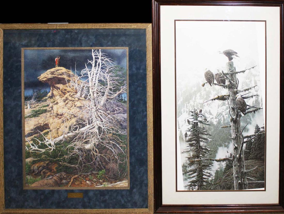 2 collector sporting prints: 2 collector sporting prints- eagles by Rod Frederick, Prayer for the Wild Things by Bev Doolittle dot matrix prints