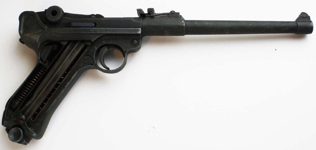 Denix WWII German Luger P-08 toy pistol: WWII German Luger P-08 replica toy pistol, missing 1 plastic grip, length 13"