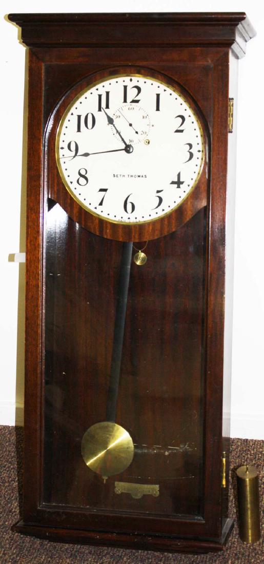 Seth Thomas No. 4 Mahogany regulator clock: Seth Thomas No. 4 Mahogany regulator clock in fine original condition and finish 40.5" x 18" x 7.5"