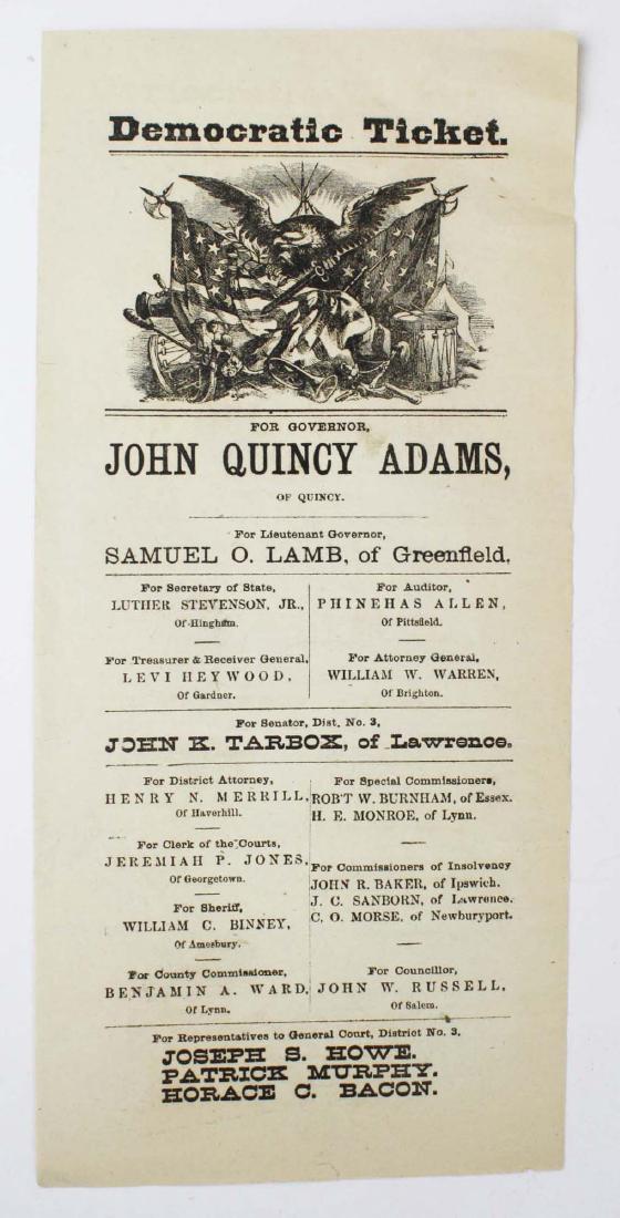 1833 Democratic Ticket John Quincy Adams: 1833 Democratic Ticket with John Quincy Adams for Governor Samuel O Lamb for Lt. Governor