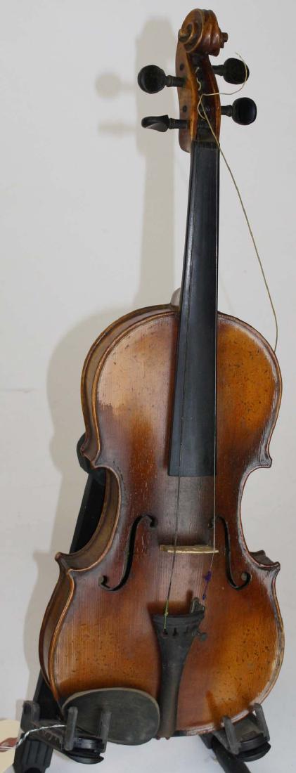 circa 1900 German factory Violin: Stradivarius copy conservatory violin in original case as found