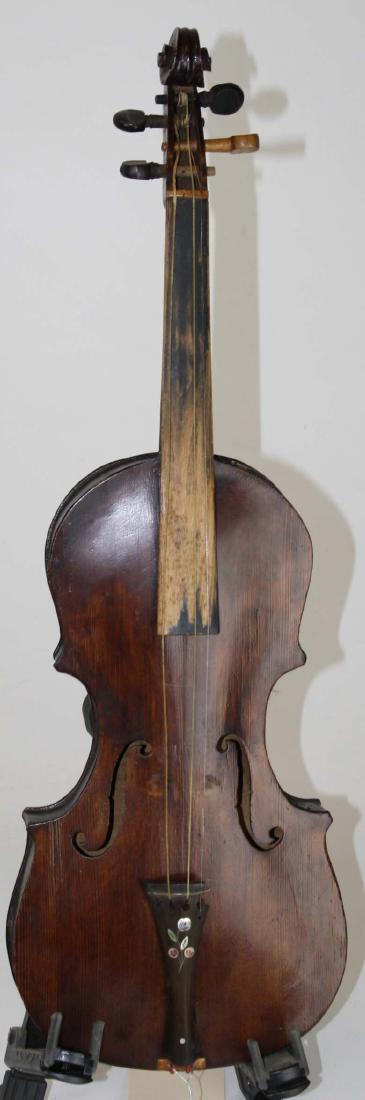 late 19th c Mother of Pearl inlaid violin: Inlaid violin in original case