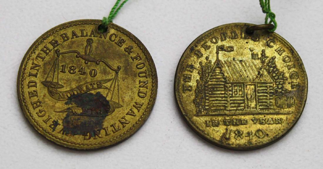1840 William Henry Harrison Campaign Medals: Two Brass campaign medals for Election of 1840