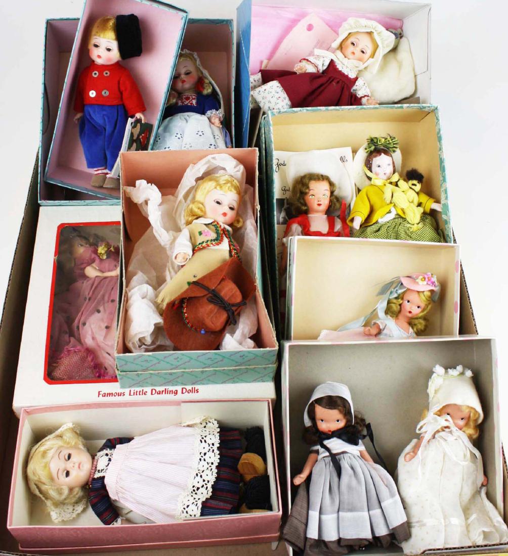 Madame Alexander, Nancy Ann dolls: Madame Alexander, Nancy Ann, Ruth Gibbs, Vogue dolls (11 pcs), ht 5" to 8"