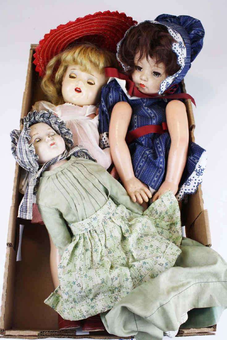 3 early 20th c composition dolls: 3 early 20th c composition dolls- Madame Alexander Princess Elizabeth, Effanbee Anne Shirley (face crackelature, needs restringing), unmarked German composition, ht 13" to 22" shoulderhead w/ sleep ey