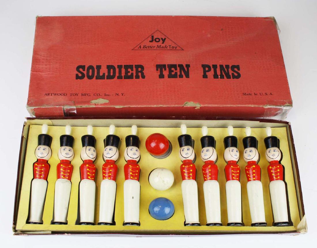 Soldier Ten Pins bowling game: Soldier Ten Pin bowling game in original box. Atwood Toy Mfg. Co.