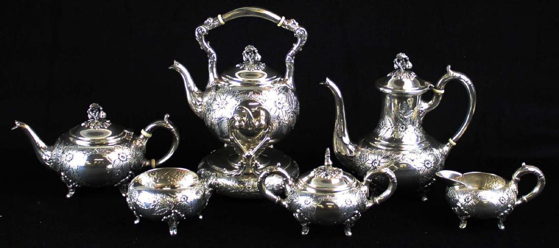 Floral repousse sterling silver tea set (1 of 3)