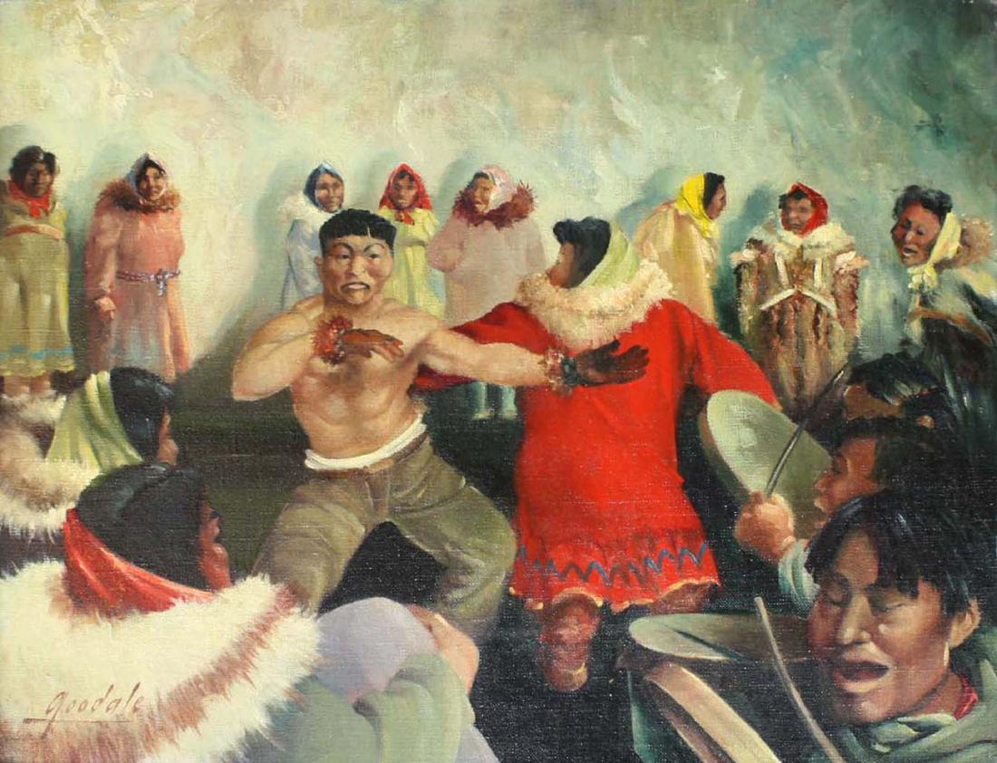 mid 20th c o/c Alaskan natives signed Goodale (1 of 6)