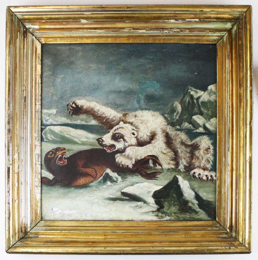 19th c o/c Arctic scene polar bear & seal (1 of 6)