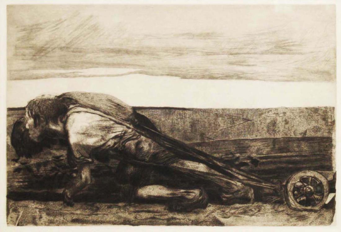Kathe Kollwitz (1867-1945) Plowing: Kathe Kollwitz (German 1867-1945) Plowing engraving dated and signed in plate