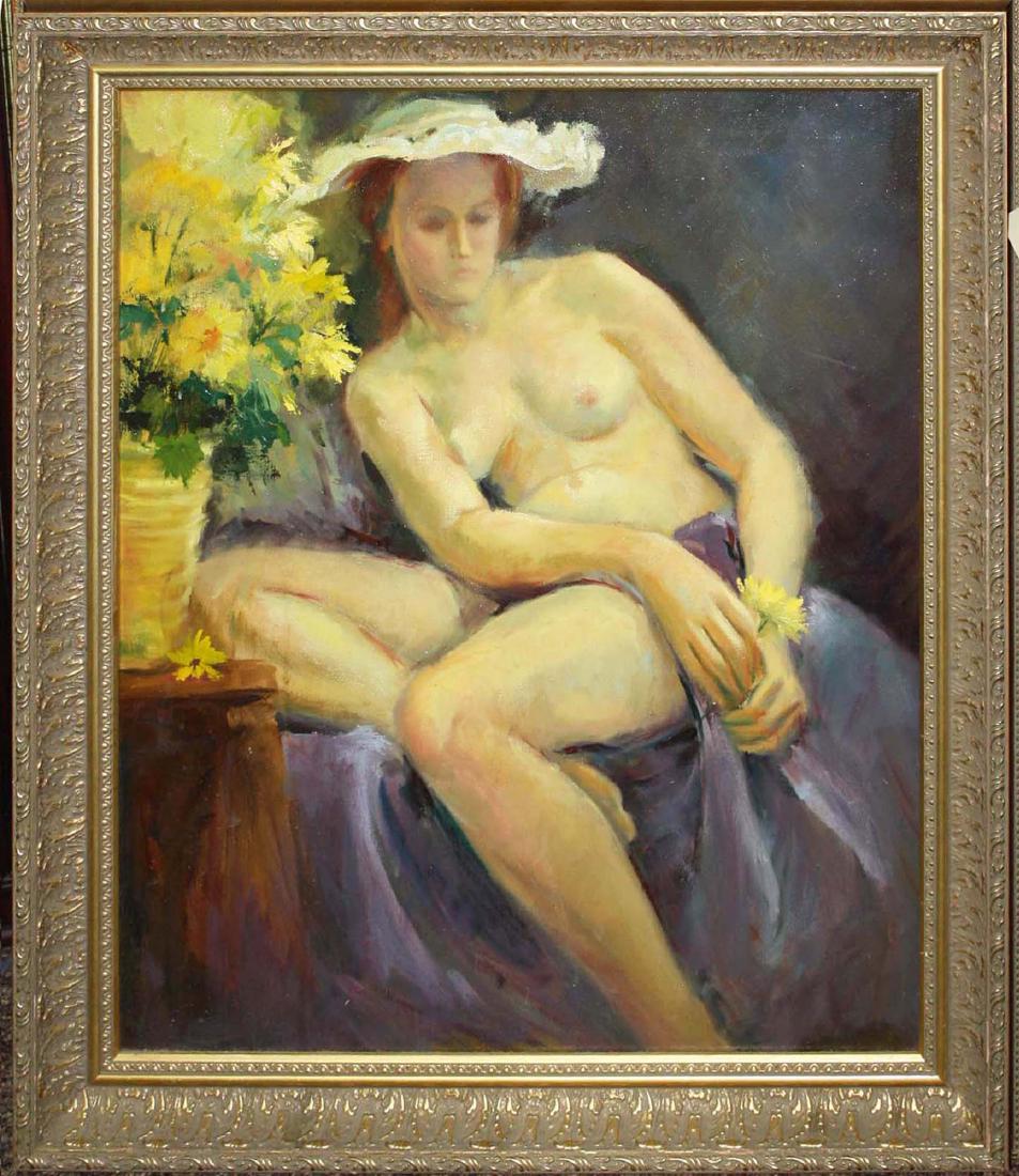 Joseph Mueller (Am 1924-2007) Reclining nude: Joseph Mueller (American 1924-2007) Reclining nude o/c 24 x 20"