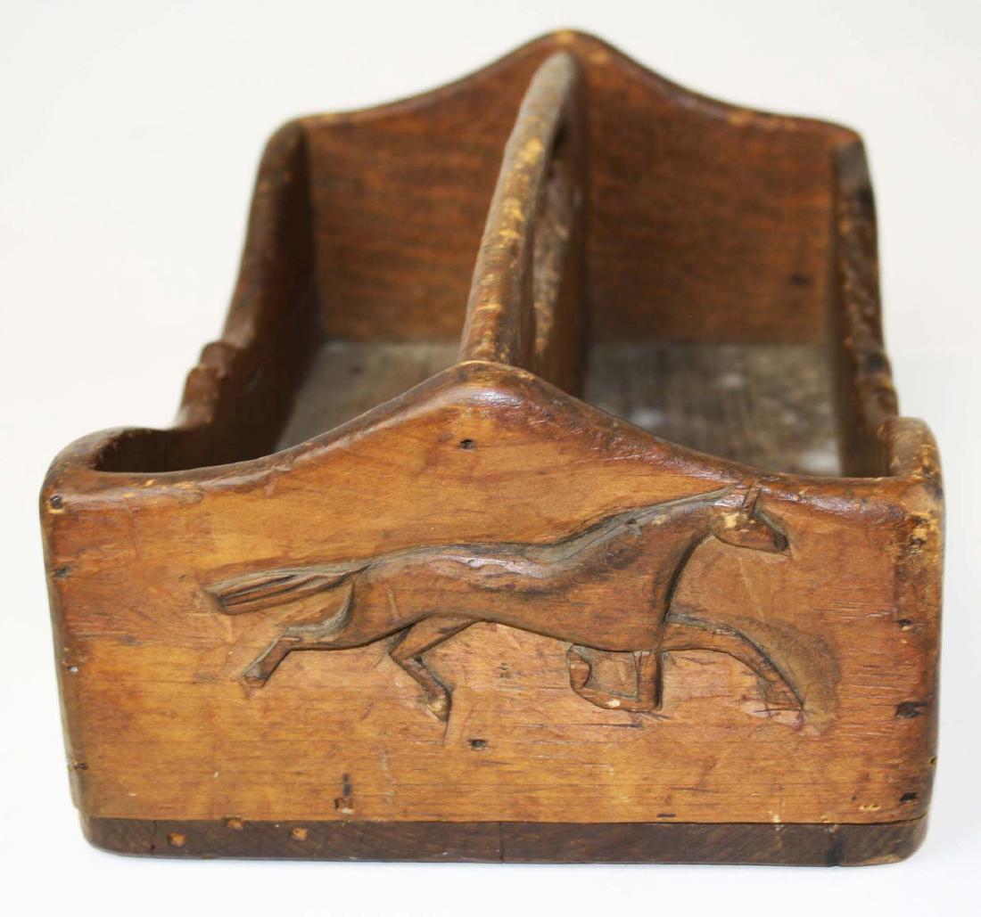 pine tool carrier w/ horse carved end panel (1 of 7)