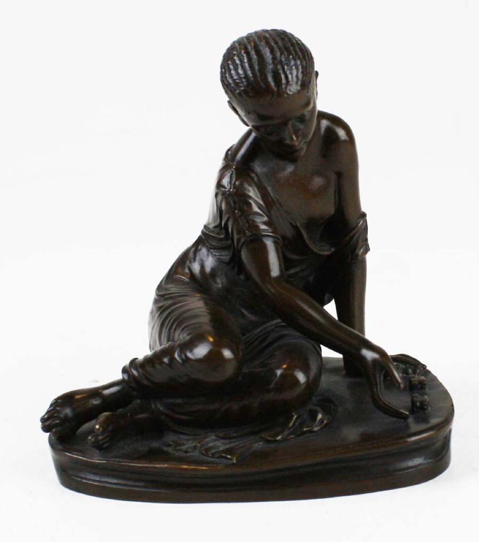 French bronze of girl playing bones by Collas: French bronze of a girl playing bones by Achille Collas (French 1795-1859) w/ foundry mark, ht 5 1/2"