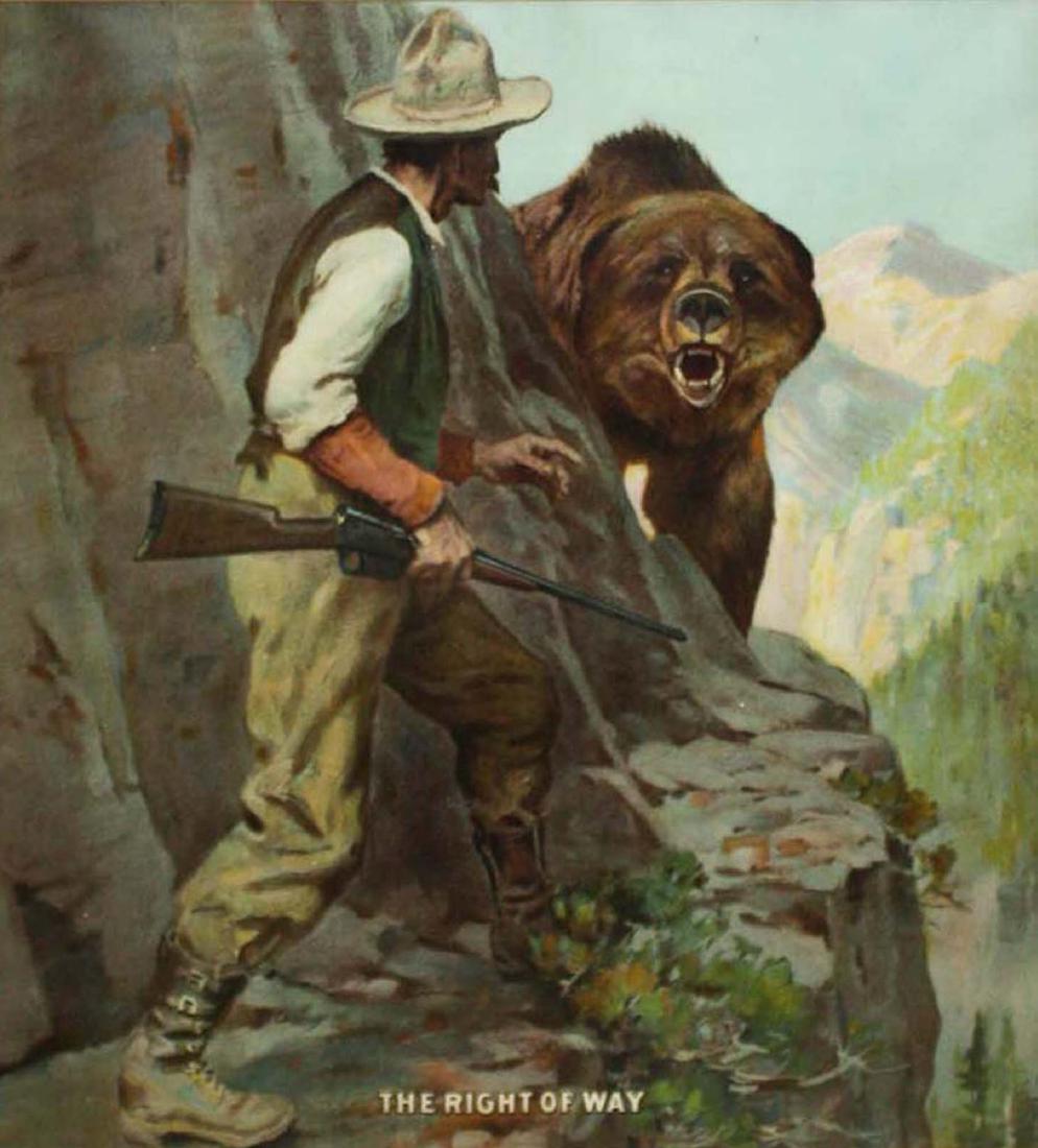 Remington Advertising Print Right of Way: Remington Autoloading rifle advertisement the right of way 18 x 16" image size paper is as shown and probably trimmed to those dimensions.