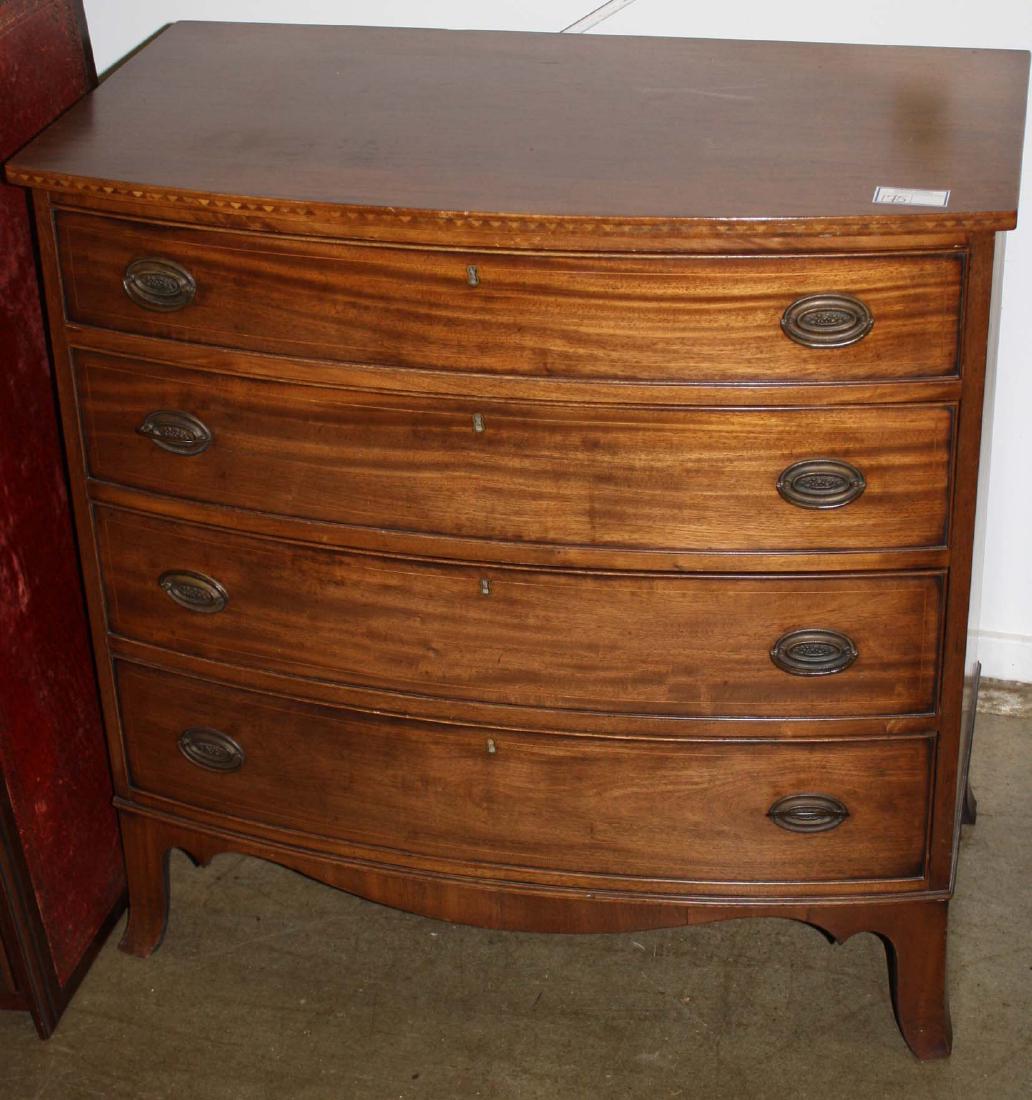 Mahogany 4 dwr bowfront chest: Centennial bench made four drawer mahogany hepplewhite bowfront desk with french feet 37.5"h x 37"w x 18.5"d