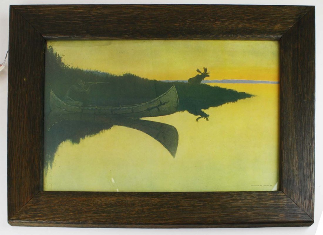 Frederic Remington- Coming to the Call: Frederic Remington (American 1861-1909) Coming to the Call 12 x 17" P.F. Collier and Sons lithograph 1905 in original oak frame