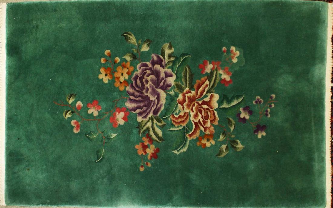 mid 20th c Chinese area rug w/ light green background (1 of 3)