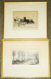 Alphonse Legros (French 1837-1911): Two Alphonse Legros (French 1837-1911) Engravings of river and ruins 5.5x 7"