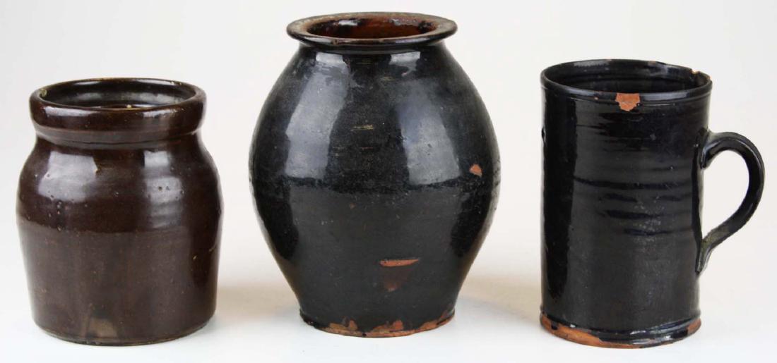 early 19th c redware ovoid crock, redware tankard (1 of 4)