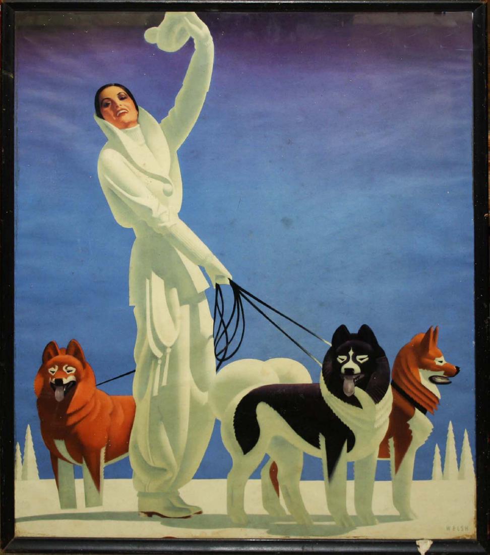 Framed Deco image of woman with dogs (1 of 2)
