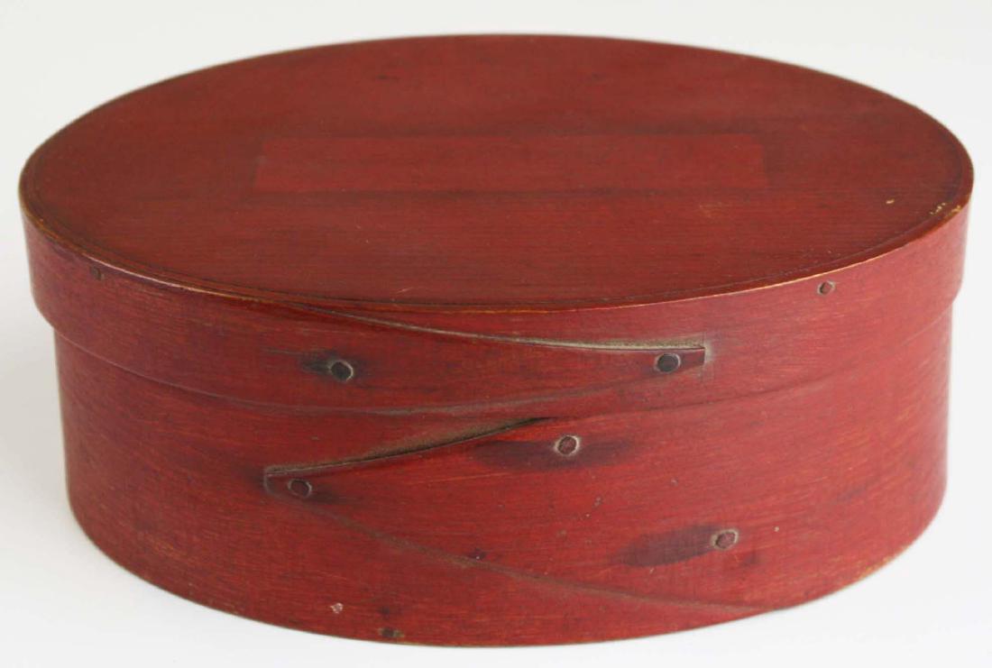 19th c Shaker oval box in red paint (1 of 7)