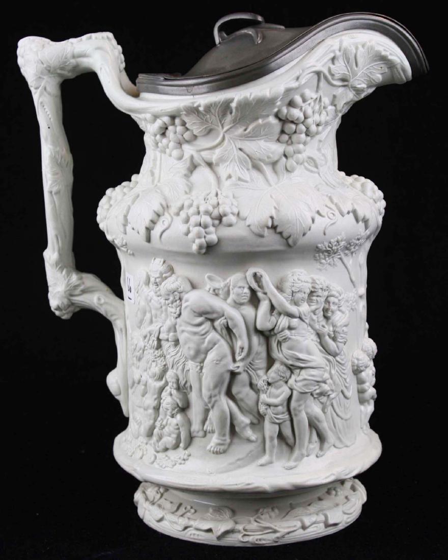19th c English parian pewter lidded pitcher (1 of 10)