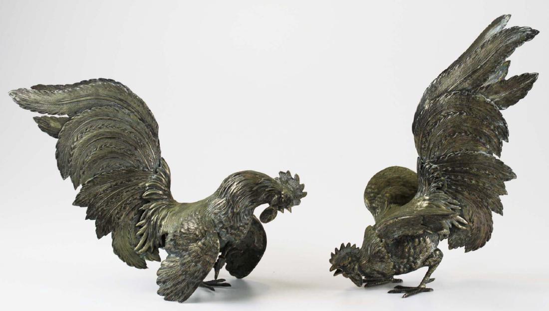 finely detailed silver fighting rooster figures (1 of 10)