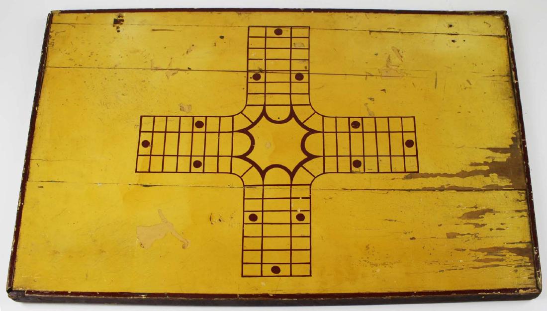 early 20th c game board w/ Parchesi reverse (1 of 5)