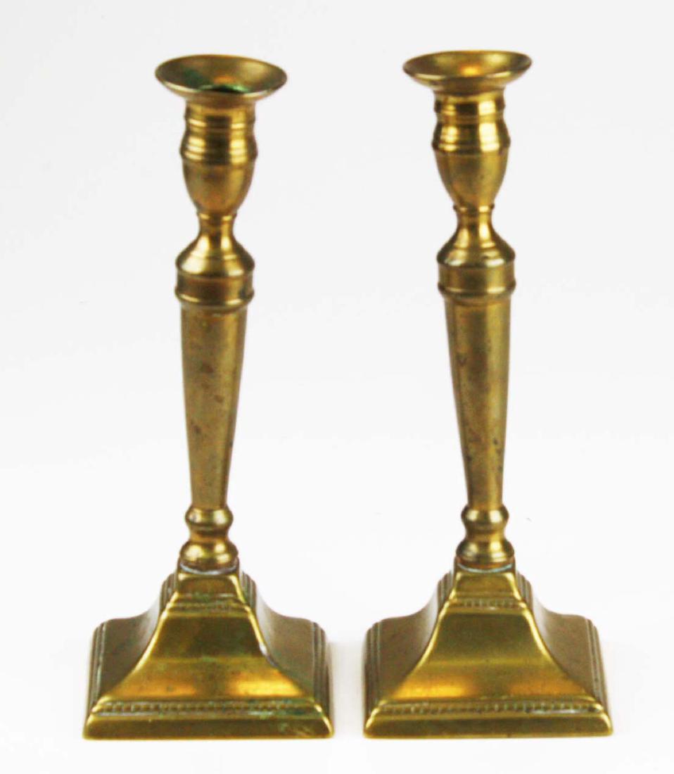 pr of late 18th c George III bell metal candlesticks (1 of 5)