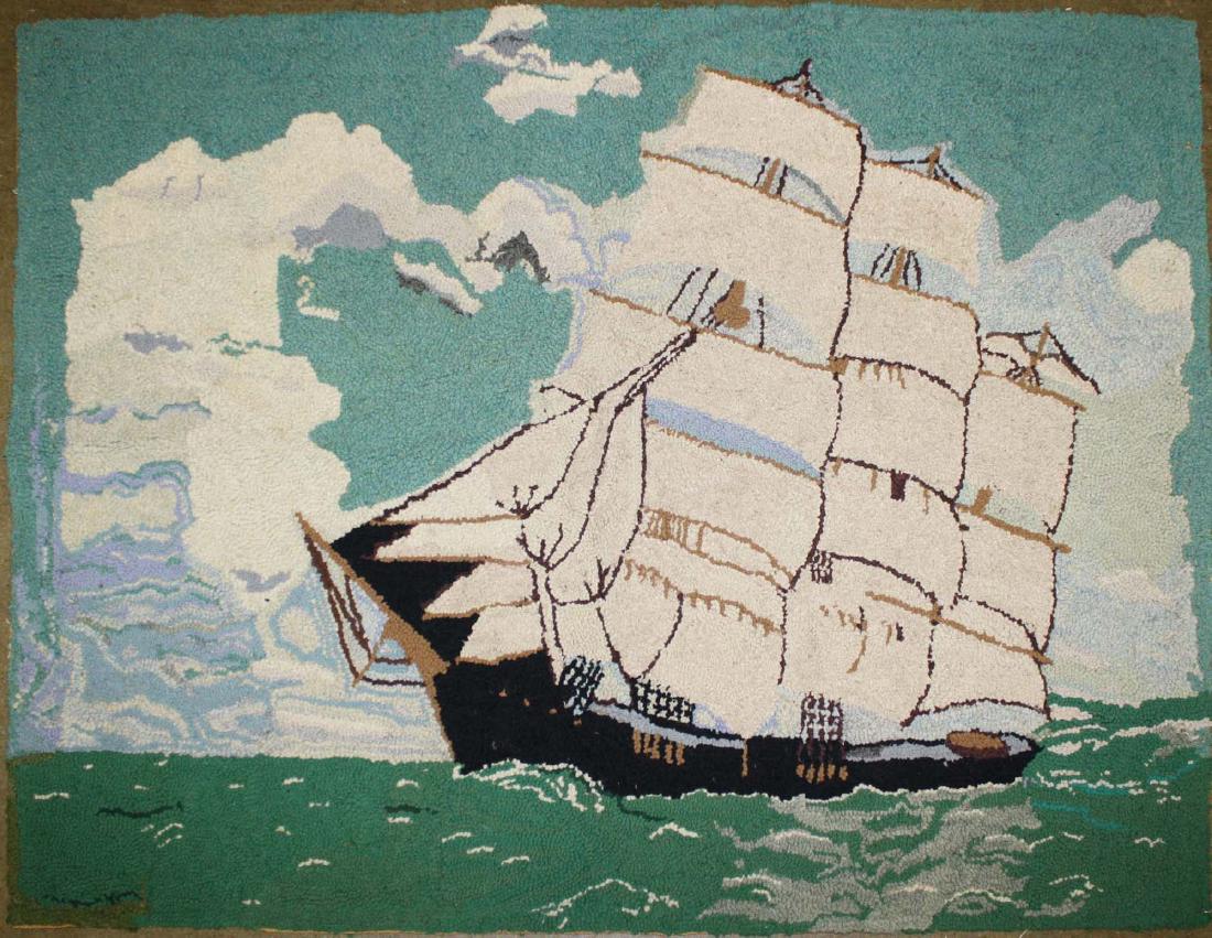 early 20th c clipper ship hooked rug (1 of 7)
