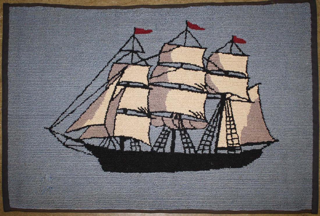 early 20th c clipper ship hooked rug (1 of 6)