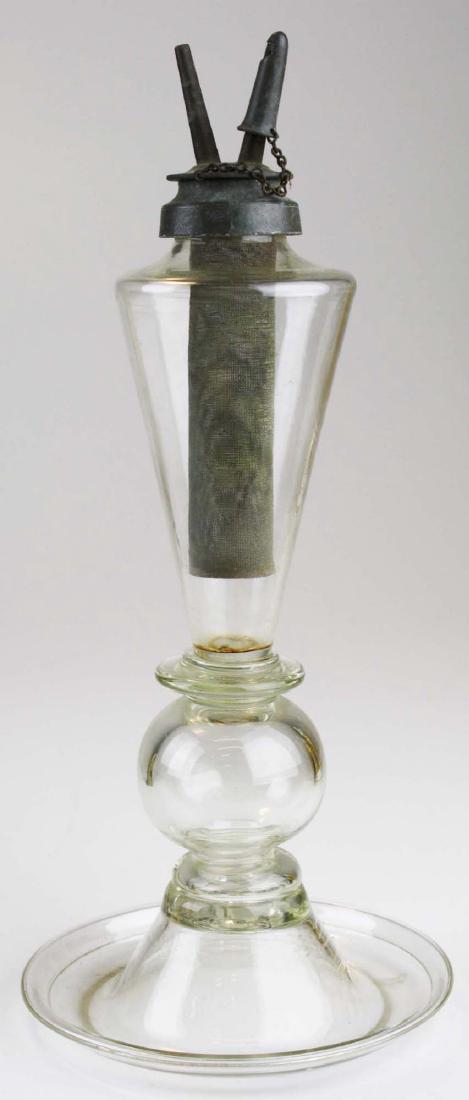 early 19th c blown glass lamp w/ folded rim on base (1 of 7)