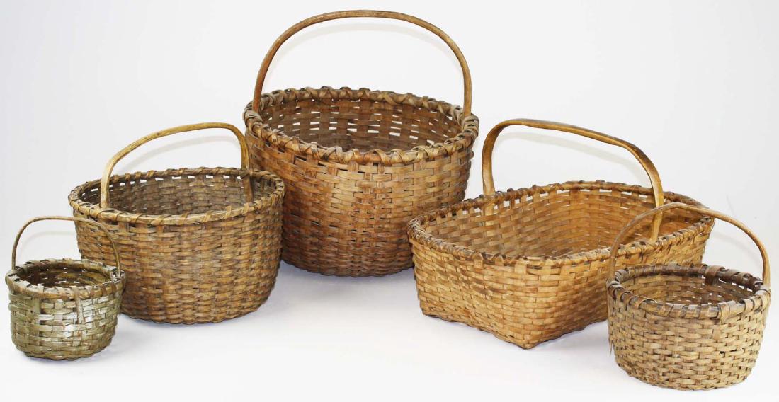 5 late 19th c New England woven splint baskets (1 of 4)