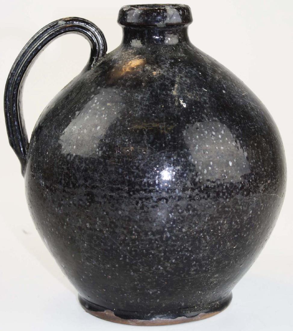 early 19th c redware ovoid jug w/ black glaze (1 of 9)