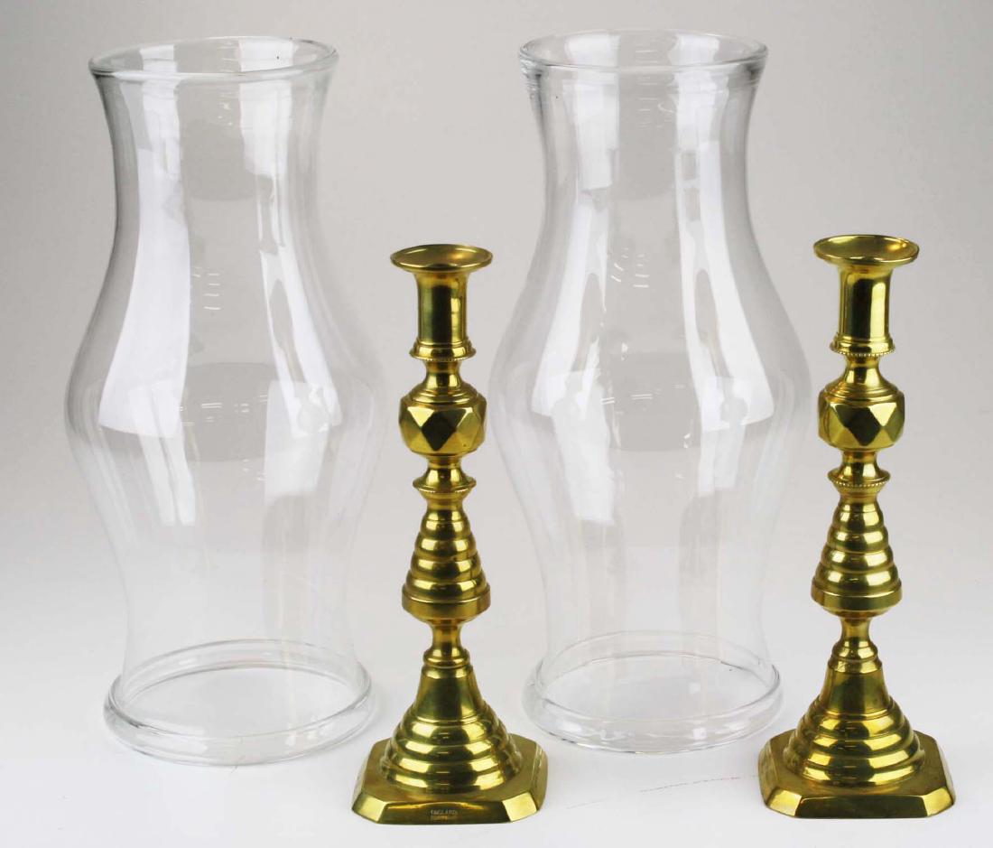 brass candlesticks and handblown hurricane globes (1 of 3)