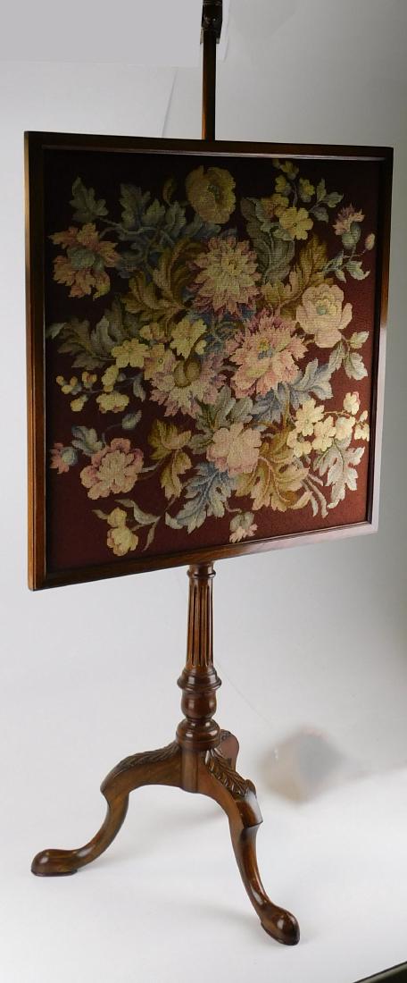 Floral needlepoint fire screen with walnut pole (1 of 1)