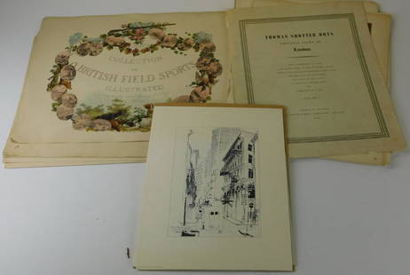 Three folios of prints: Views of London As it is Thomas Shotter Boys lithographed 1954 and British Field Sports Illustrated, French prints