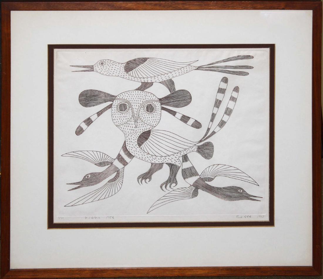 1963 Cape Dorset Inuit engraving by Ashevak (1 of 4)