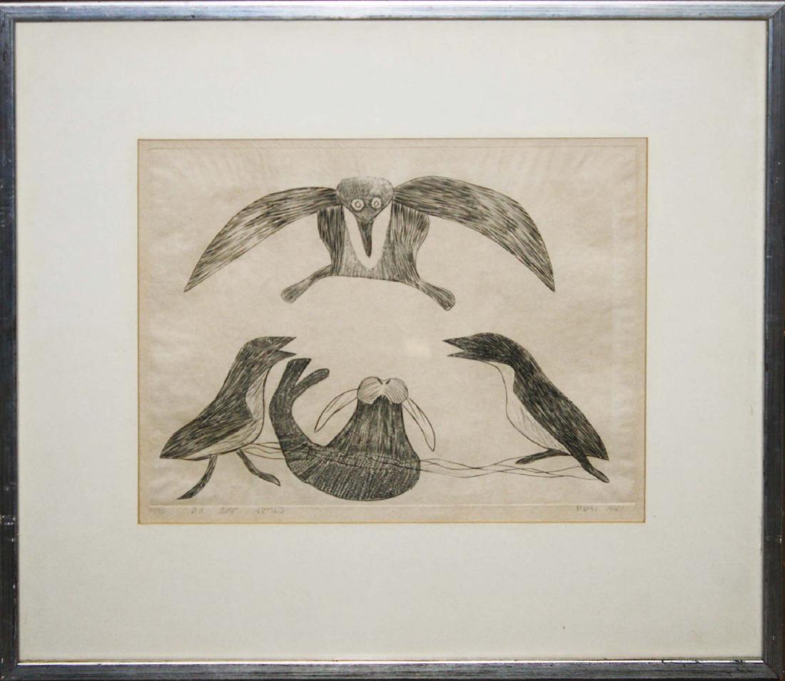 1963 Cape Dorset Inuit engraving by Kiawak (1 of 5)