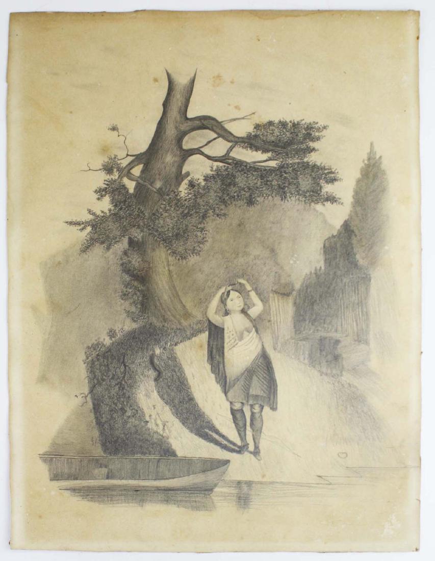 mid 19th c schoolgirl drawing of a Indian girl (1 of 6)