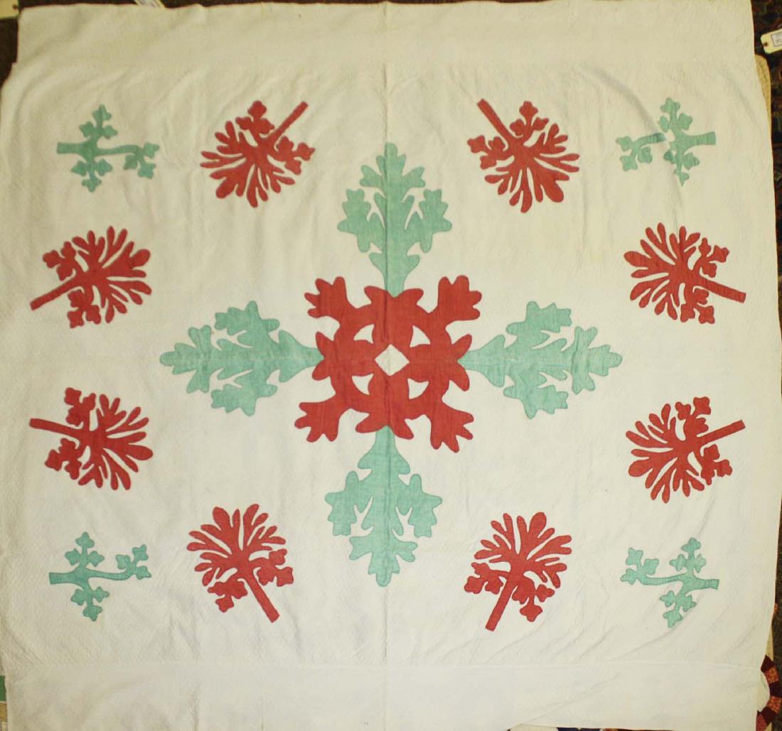 late 19th c green, red, & white applique quilt (1 of 8)
