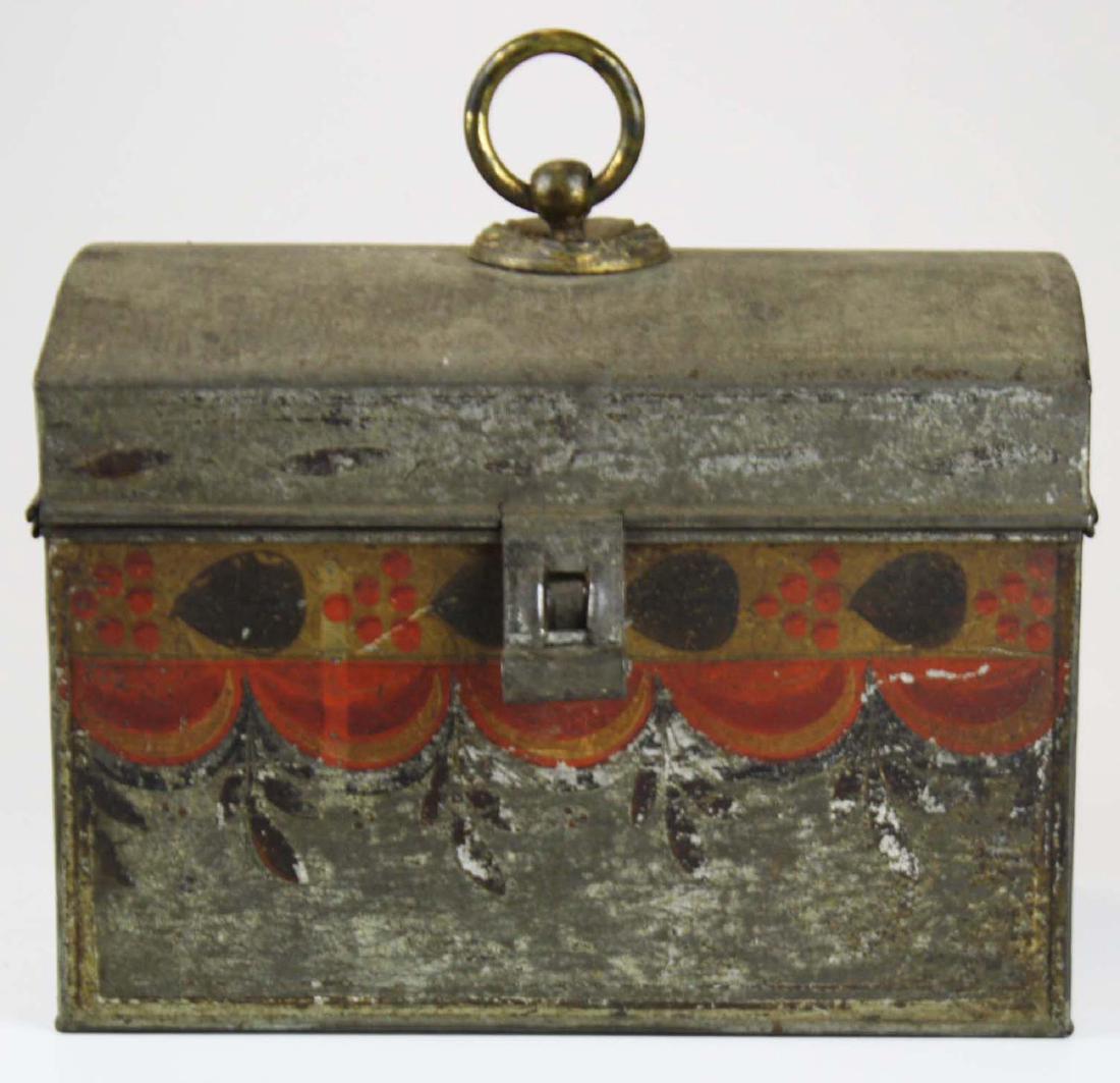 early 19th c painted toleware tin box (1 of 5)